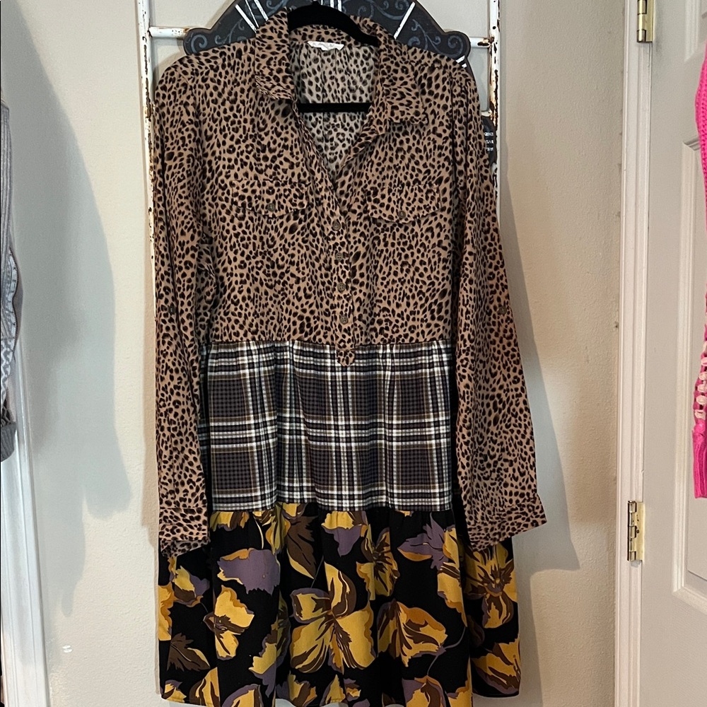 Stylish Leopard and Floral Patchwork Dress
